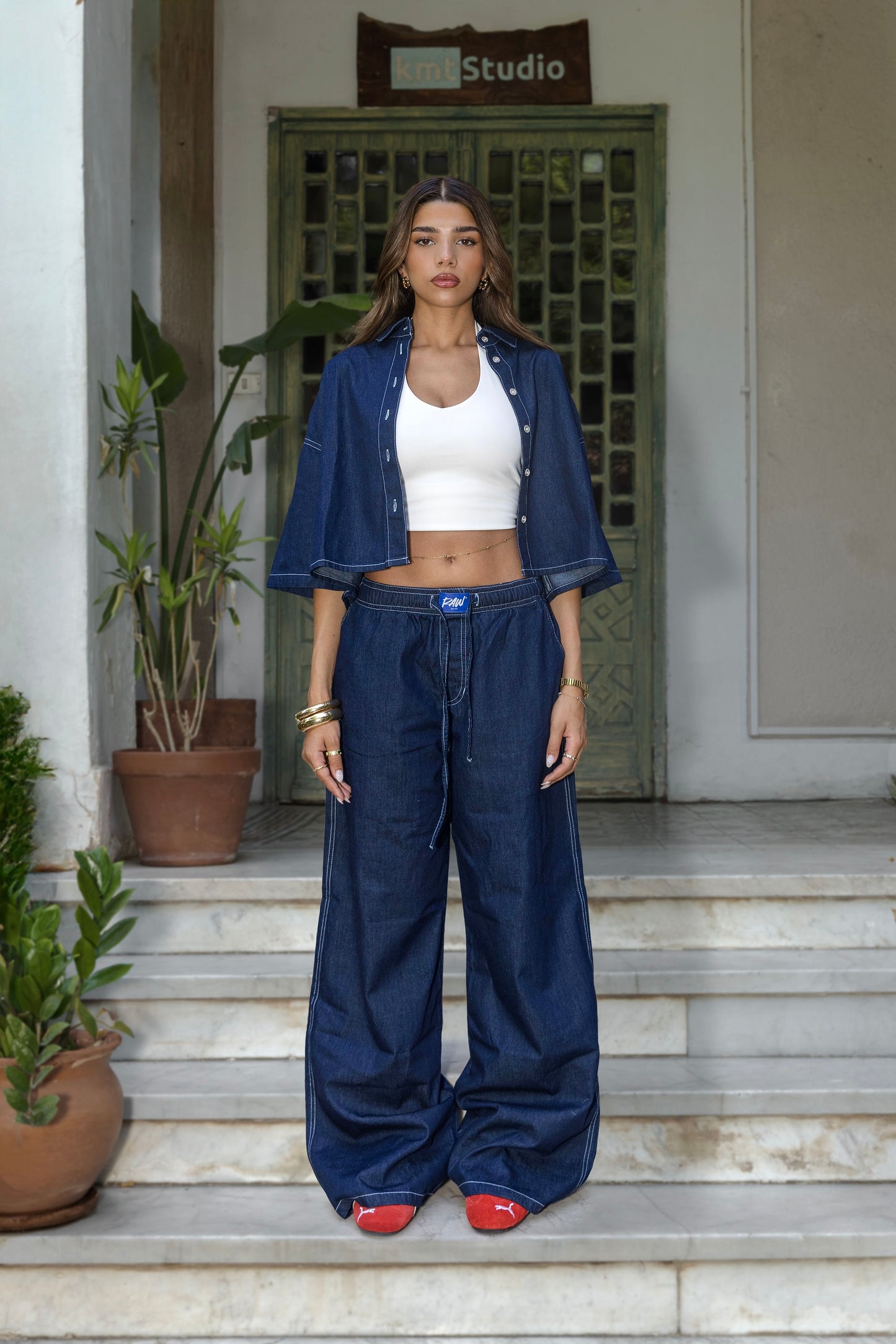 NAVY INDIGO HALF-SLEEVES LOOSYSHIRT