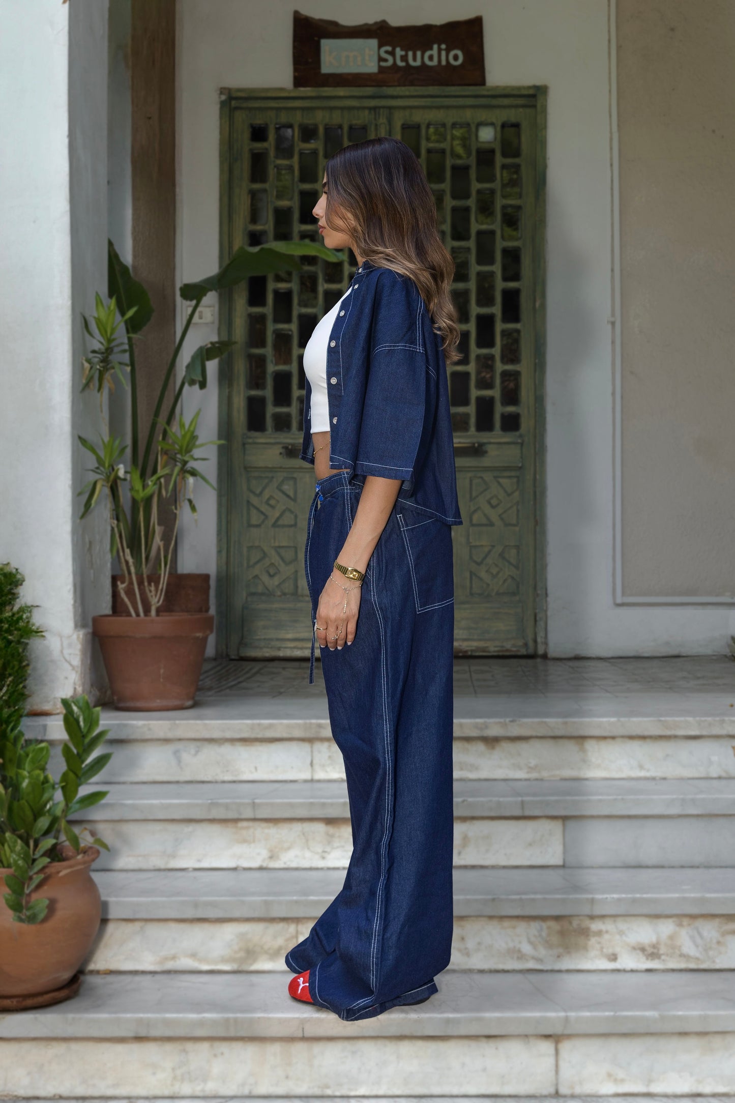 NAVY INDIGO HALF-SLEEVES LOOSYSHIRT