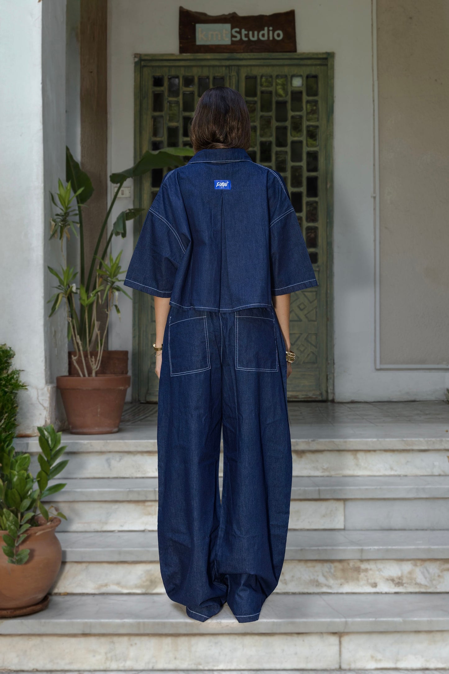 NAVY INDIGO HALF-SLEEVES LOOSYSHIRT